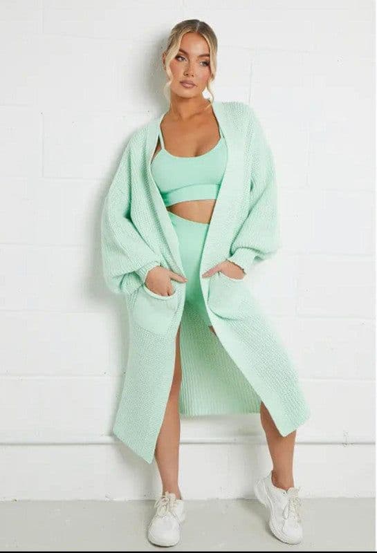 image-Women's Cardigan Sweater - Deep Pink Lantern Sleeve