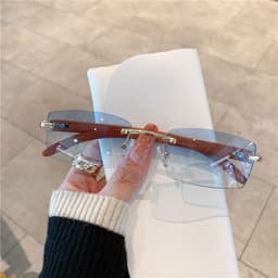 image-Spot wholesale fashion sunglasses European and American cross-border men's and women's frameless imitation wood grain temples sunglasses sunglasses