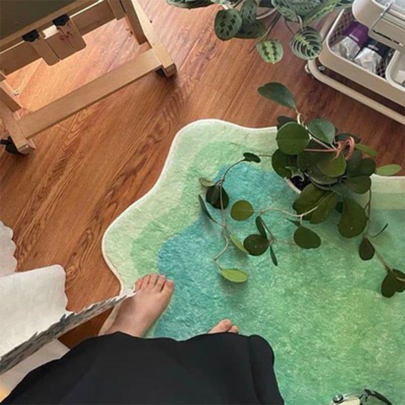 image-In stock Gradient deformed imitation cashmere living room carpet home bedroom full splicing carpet cat internet celebrity cushion
