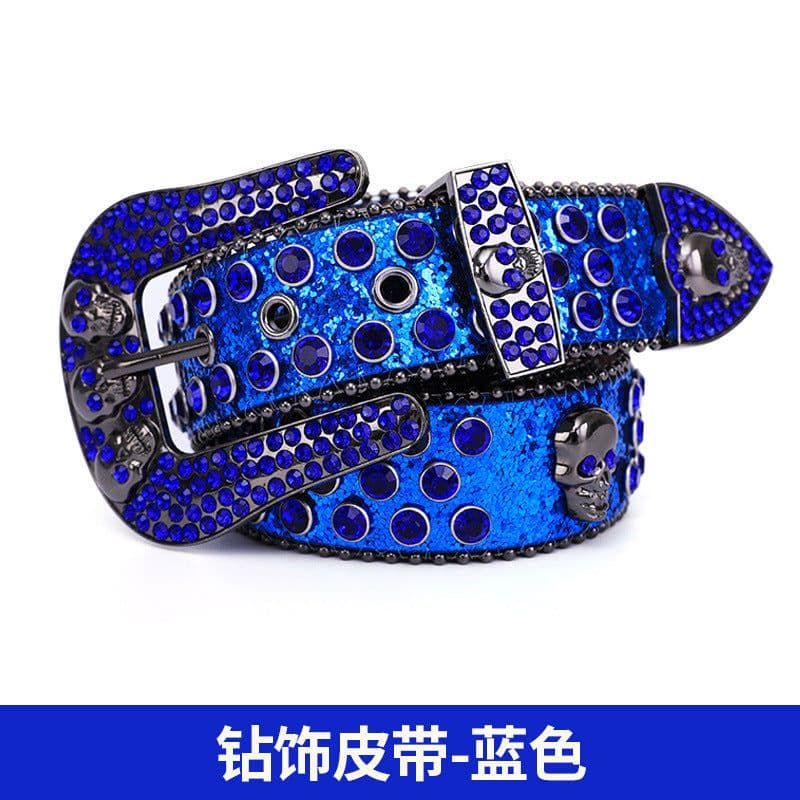 image-Skull Rhinestone Belt, European & American Style, Unisex Pin Buckle, Denim Style