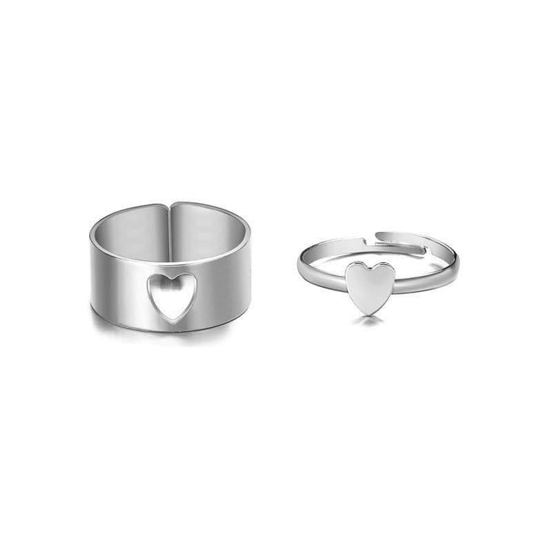 image-Moonstone Geometric Rings 2-Piece Set - Simple Fashion Jewelry for Women
