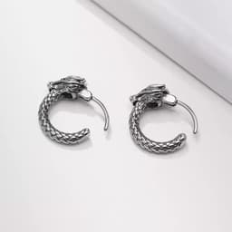 image-Retro Dragon Men's Earrings, Silver Hip-Hop Zodiac Style 2023