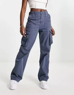 image-Women's High Waist Straight Leg Casual Pants - Gray Blue
