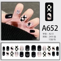 image-Autumn and winter gentle and pure desire simple style wearable manicure patches short, medium and long style white removable fake nail patches