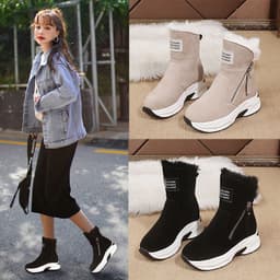 image-Meixinwang Snow Boots Women Black Round Toe Zipper