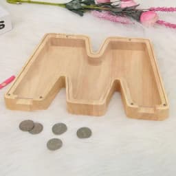 image-Wooden Alphabet Piggy Bank 26 Letters Toy Transparent Acrylic Ornament