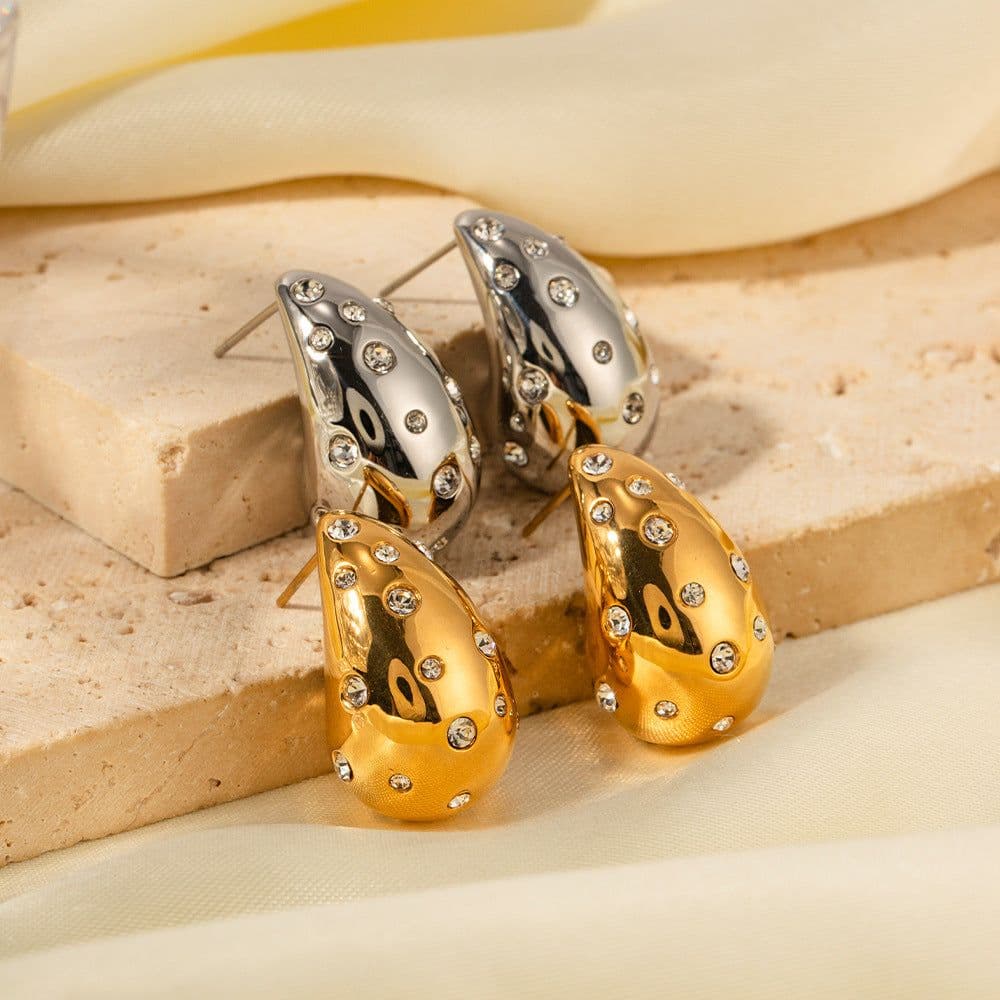 image-18K Gold Plated Stainless Steel Zircon Earrings Women