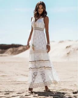 image-Lace Patchwork Dress - Apricot V Neck Sleeveless XL