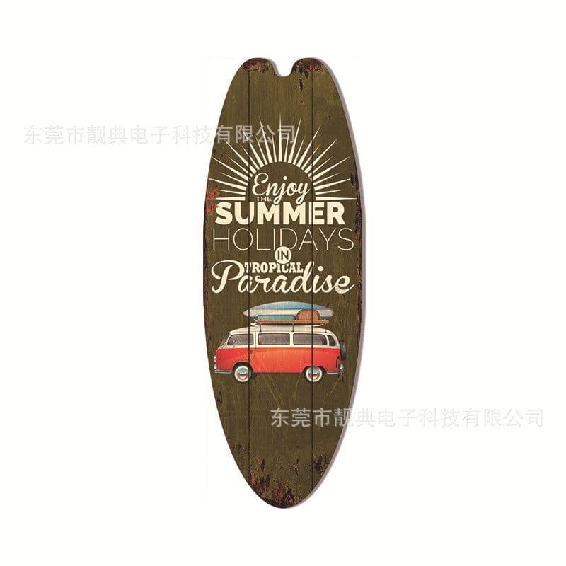image-Wooden Surfboard Beach Sign - Retro Decor