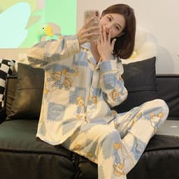 image-Women's Pajama Cardigan - Long Sleeve Milk Silk