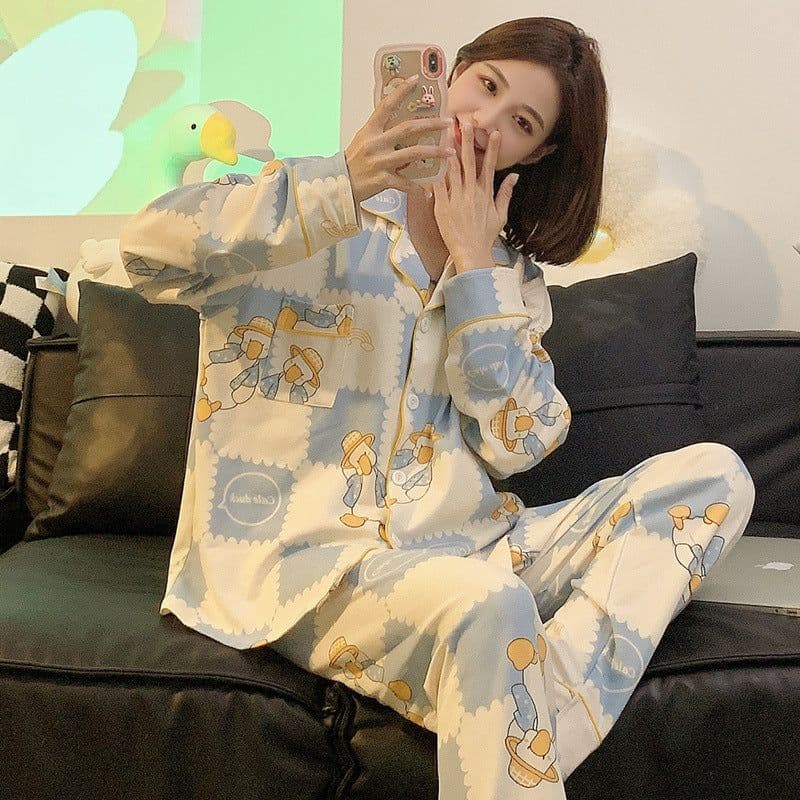 image-Women's Pajama Cardigan - Long Sleeve Milk Silk