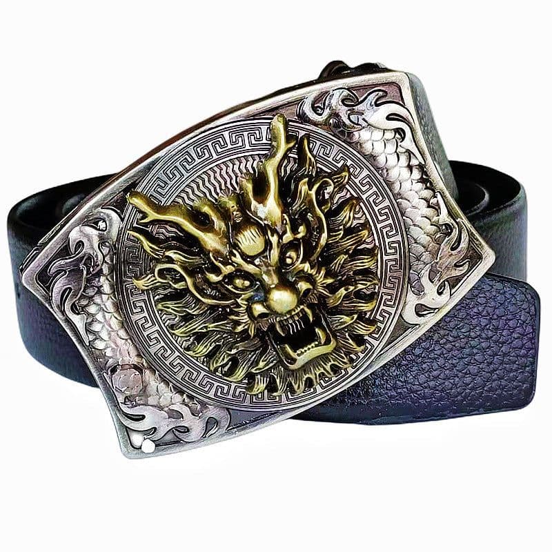 image-Men's Belt Knife - Trendy PU Leather, Alloy Buckle, 130cm