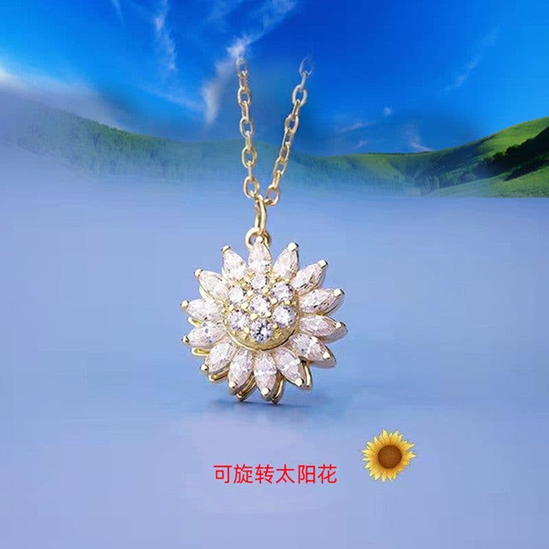 image-Sunflower Rotating Necklace - Zirconia Pendant Gold