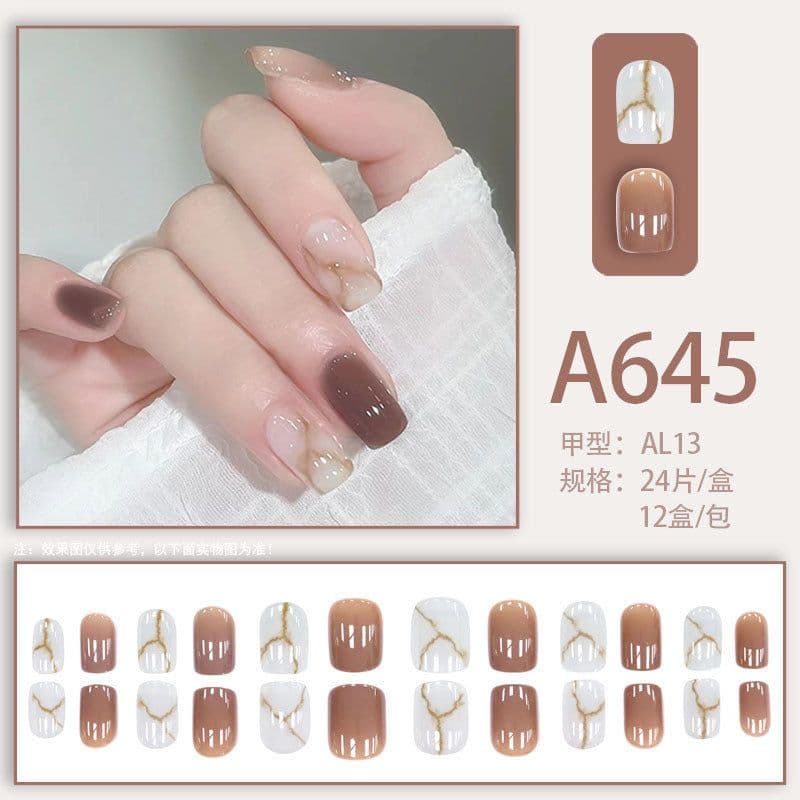 image-Autumn and winter gentle and pure desire simple style wearable manicure patches short, medium and long style white removable fake nail patches