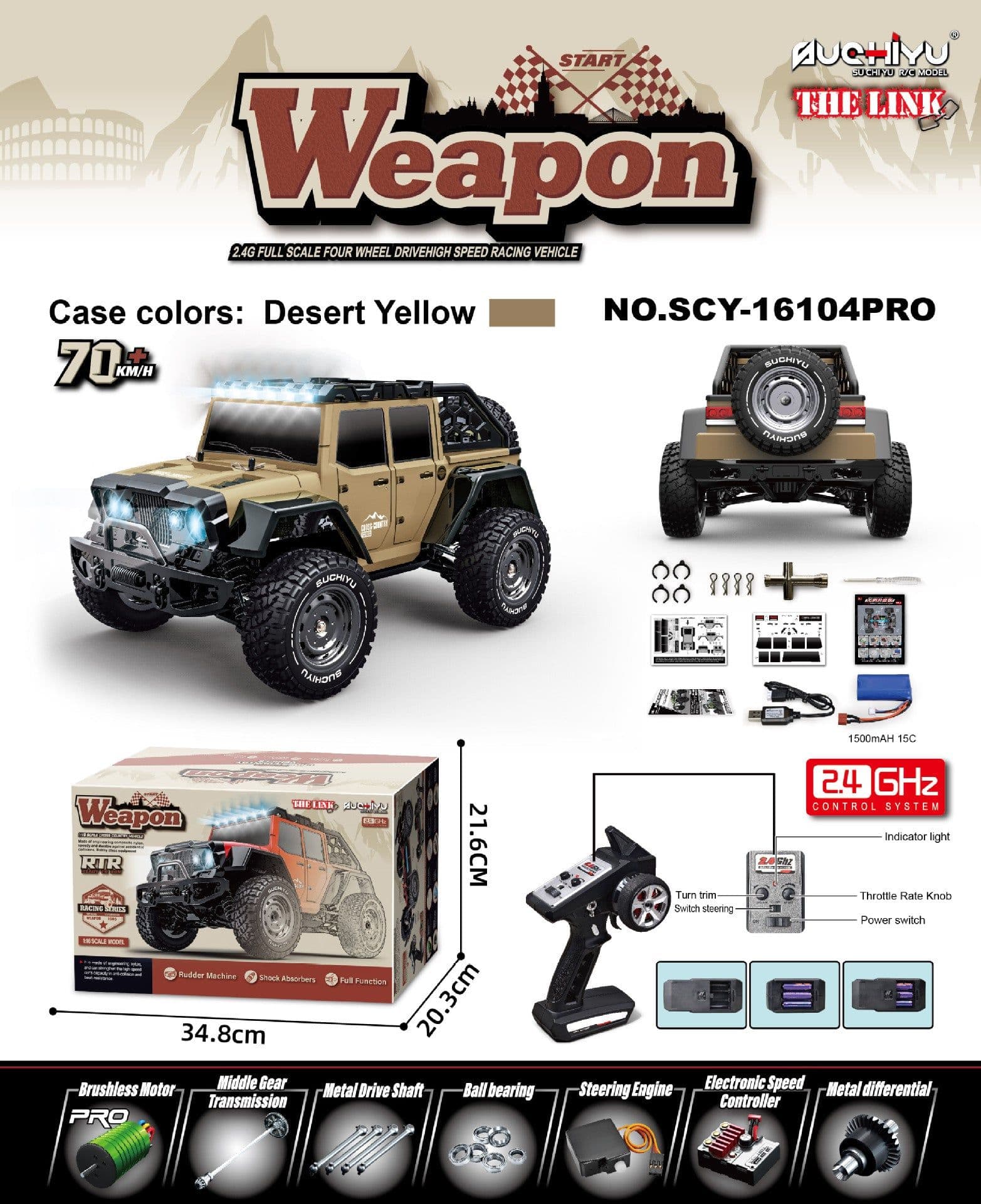 image-Suchiyu 1:16 RC Off-Road Car - Red Remote Control Toy
