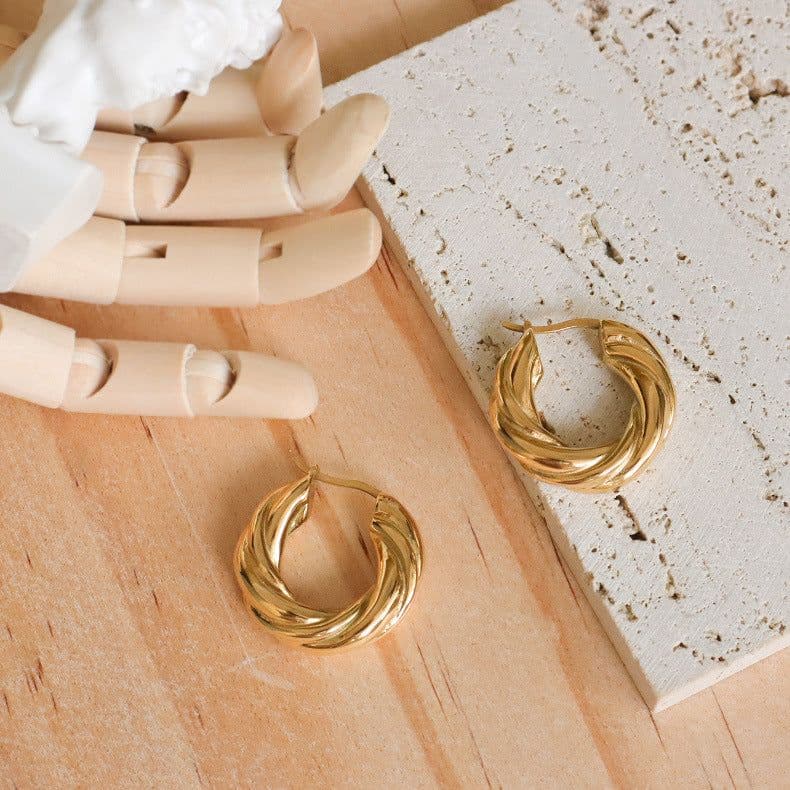image-June Moshang Titanium Steel Earrings F435 - 18K Gold Plated