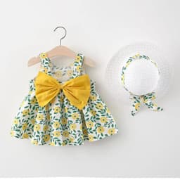 image-Korean Summer Sling Dress - Baby Print Bowknot Princess One-Piece 2022