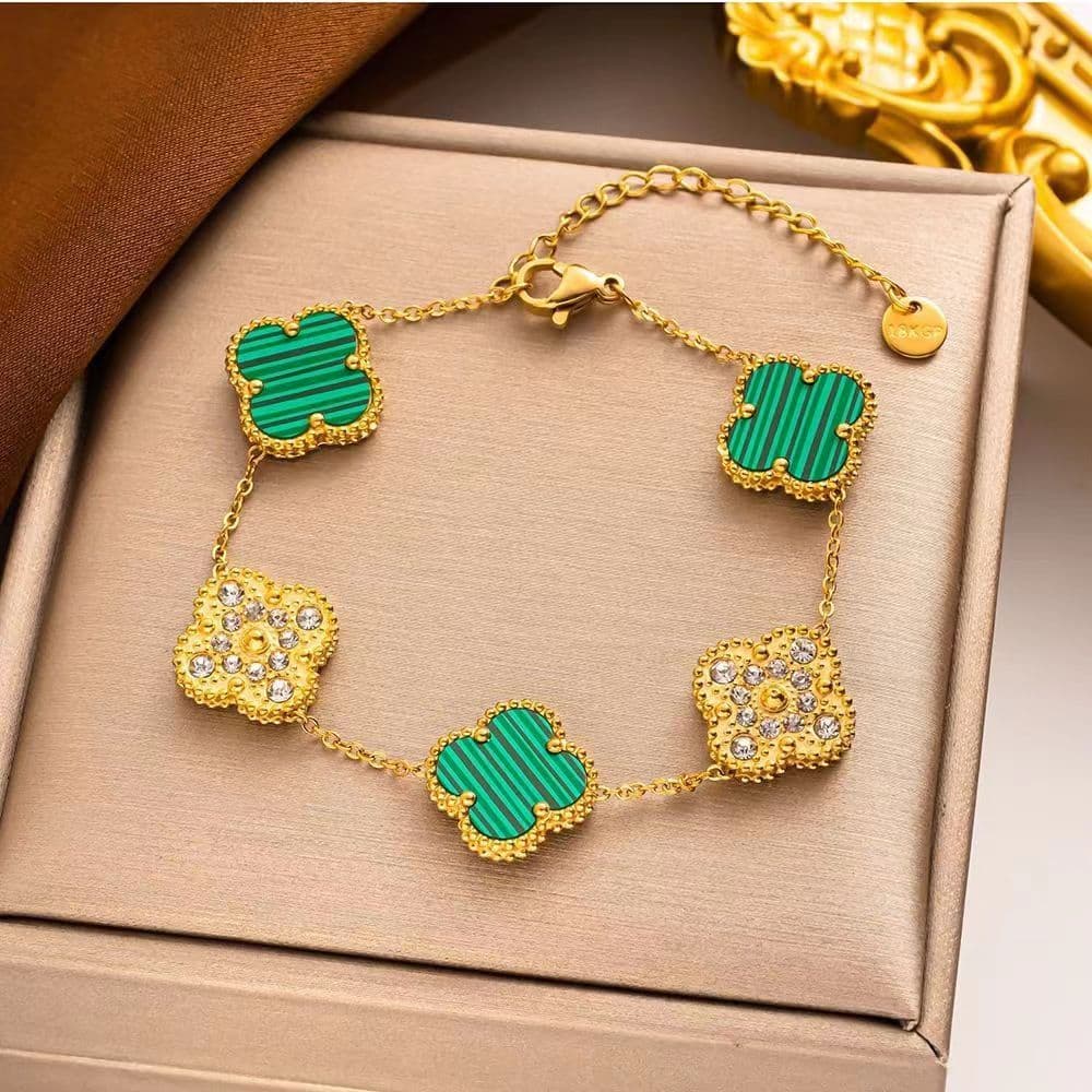 image-18K Four-Leaf Clover Bracelet - Claret Steel