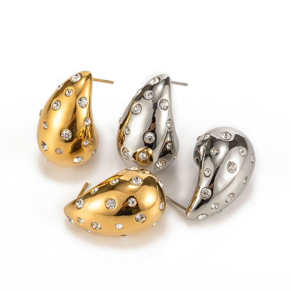 image-18K Gold Plated Stainless Steel Zircon Earrings Women