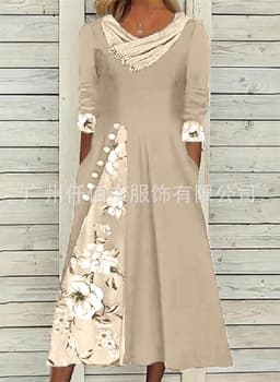 image-Polyester A-Line Dress - Dark Blue V-Neck 3XL