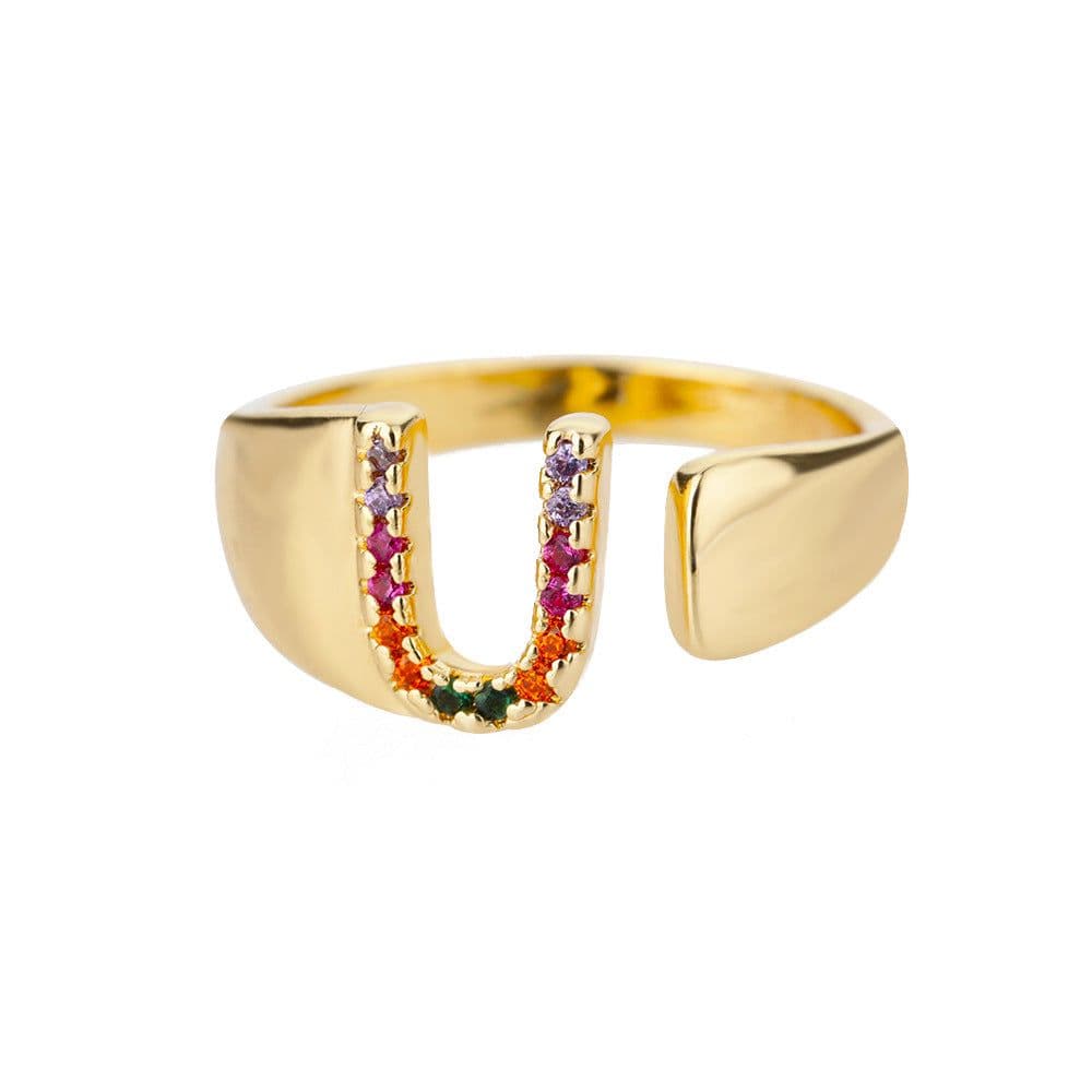image-Retro Zirconia 26 Letter Adjustable Ring - Personalized Fashion Design