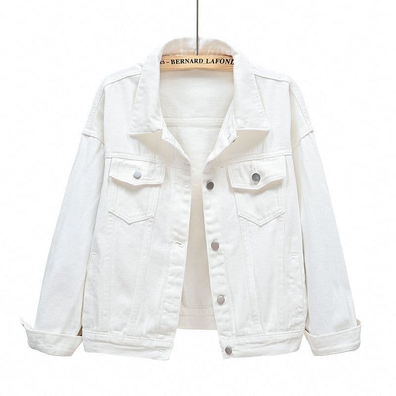 image-Women's Denim Jacket - Dark Blue Short Casual