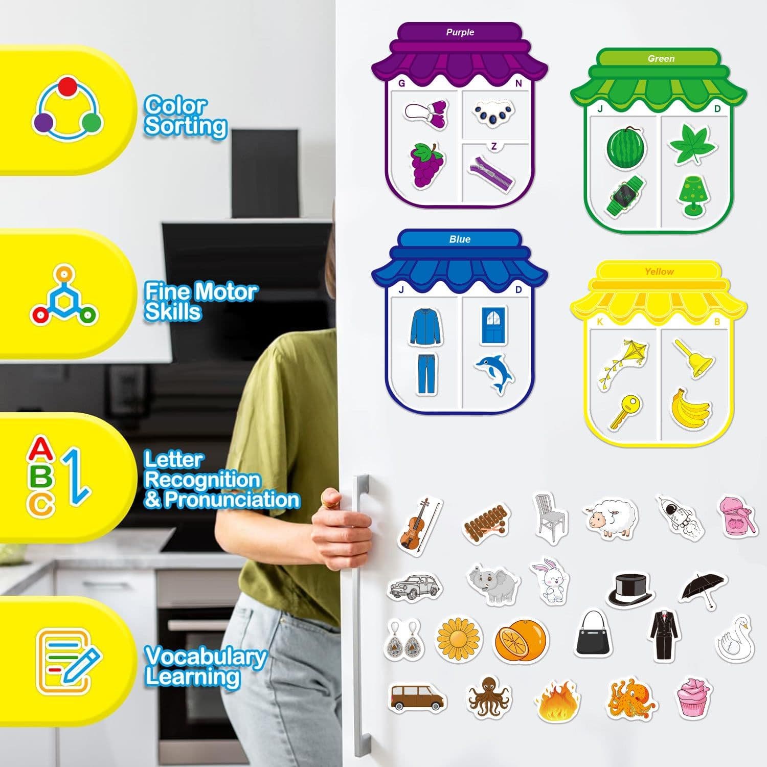 image-Magnetic Color Sorting Toy Alphabet Game Learning Letter Recognition Colorful Shape Matching Kids Fridge Magnet