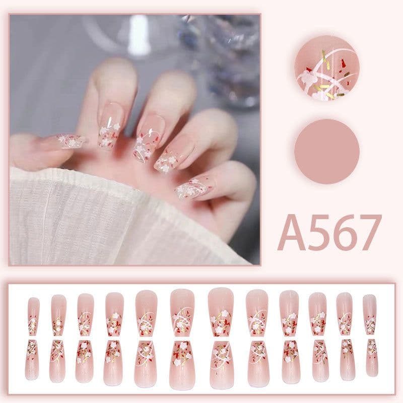 image-Winter fresh and simple pure lust style bride dance wear nails rainbow love rose fake nails wholesale