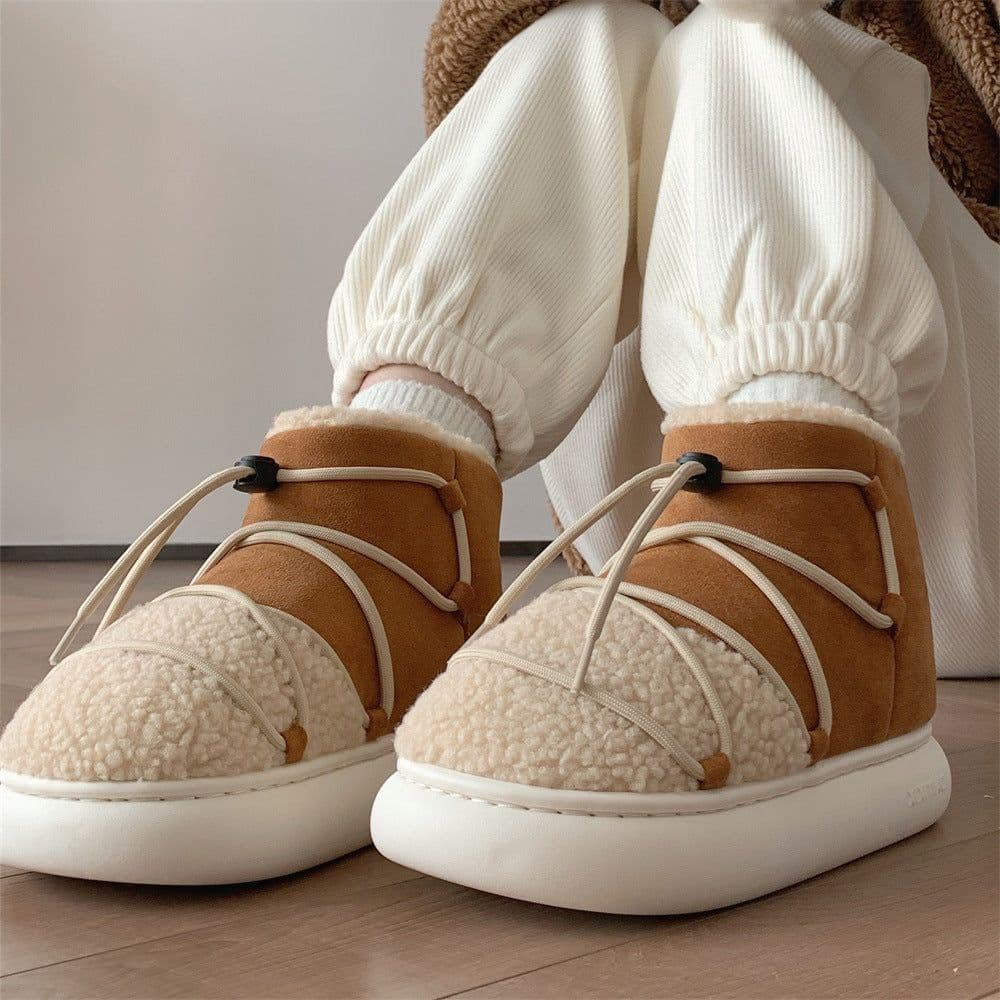 image-Retro Plus Size Women's Velvet Snow Boots - Warm Thick Cotton Slippers