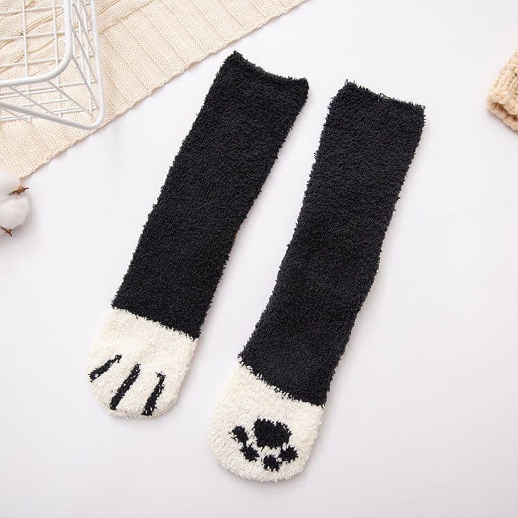 image-Coral Velvet Winter Warm Thickened Cat Socks for Women - Blue Medium Tube