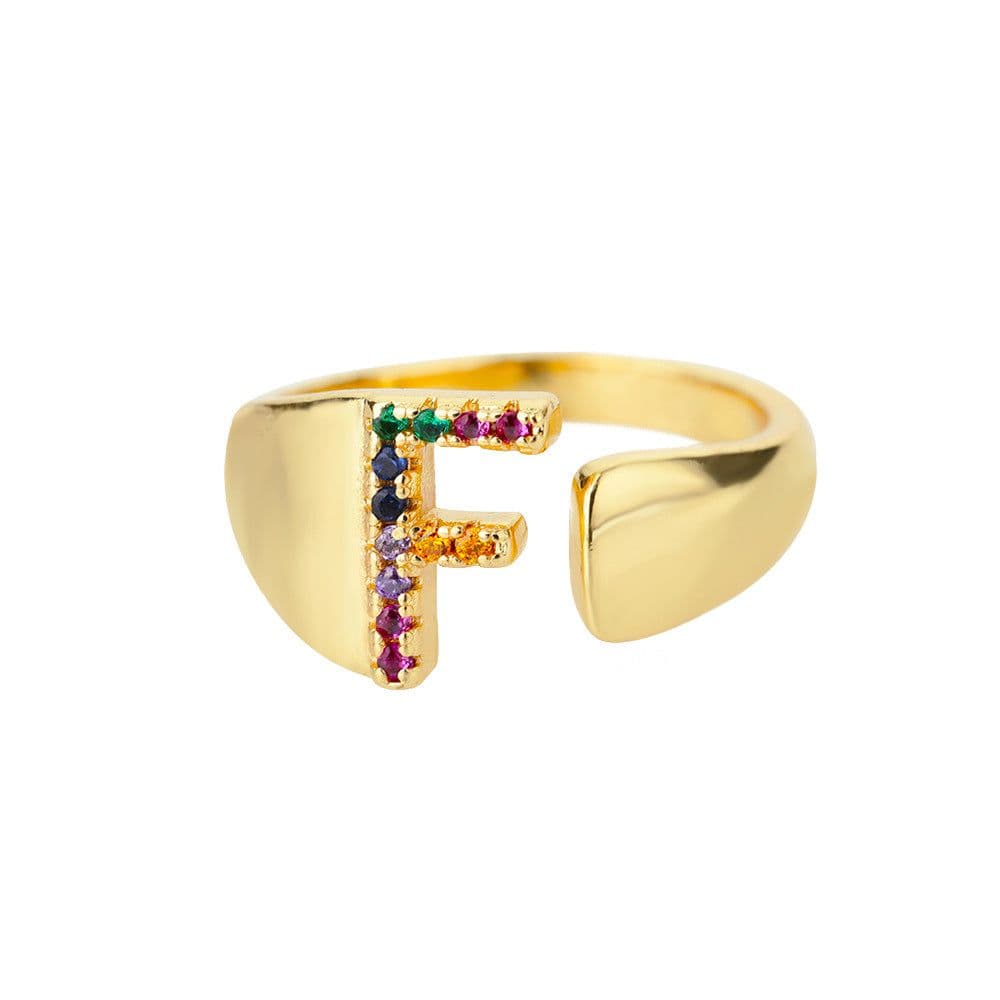 image-Retro Zirconia 26 Letter Adjustable Ring - Personalized Fashion Design