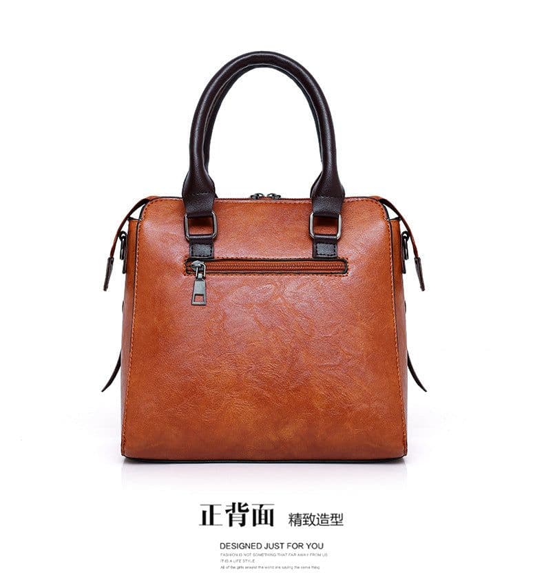 image-European and American retro cross-border wholesale women's bags 2023 new mother-in-law bag oily leather shoulder four-piece set women's handbag