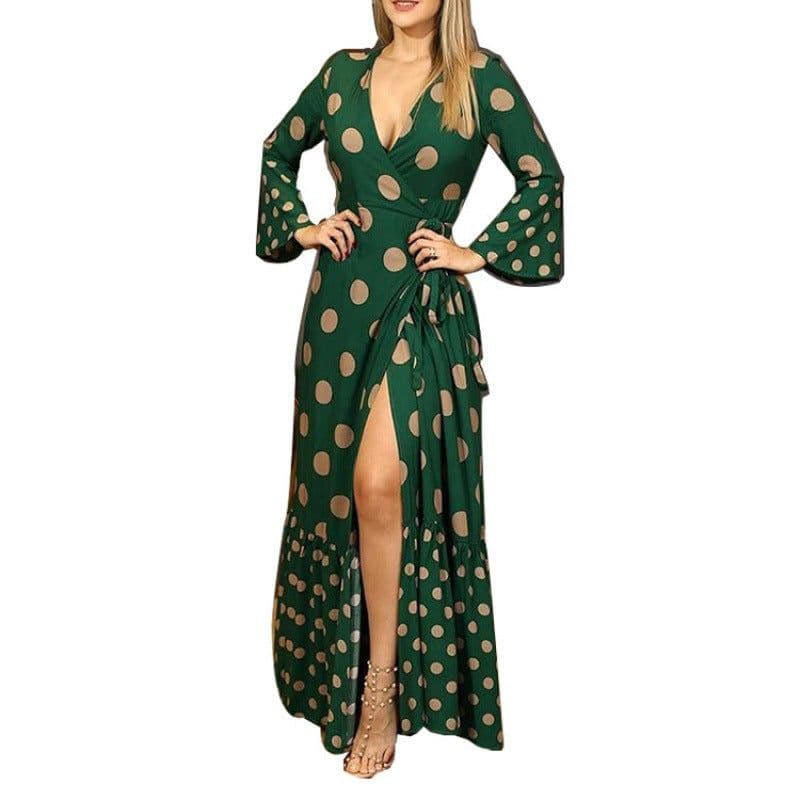 image-Leopard Print U-Neck Dress - Long Sleeve Polyester XXXL