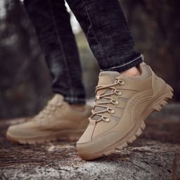 image-New large size hiking shoes men's thick-soled outdoor sports shoes leather low-cut hiking shoes cross-country boots casual shoes