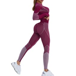 image-Women's Pink Fitness Set - Long Sleeve Top & Yoga Pants