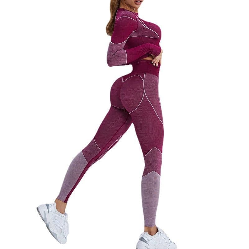 image-Women's Pink Fitness Set - Long Sleeve Top & Yoga Pants