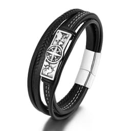 image-Cross-border accessories wholesale European and American simple men's stainless steel leather bracelet hip-hop retro multi-layer braided leather bracelet
