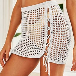 image-European and American new skirts for women, knitted sexy hollow drawstring beach bikini beach skirt for women