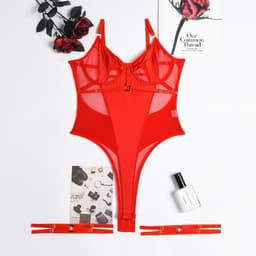 image-Yirun Blue Sexy Lingerie One-Piece XL See-Through Underwear with Steel Ring