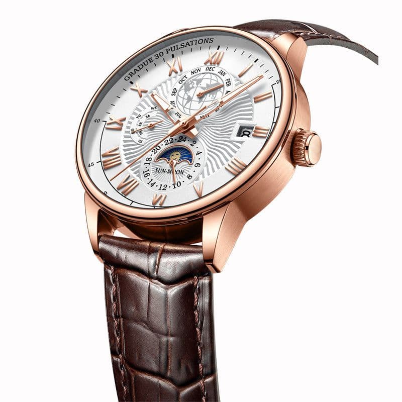 image-POEDAGAR 908 Quartz Men's Leather Waterproof Watch, 40mm