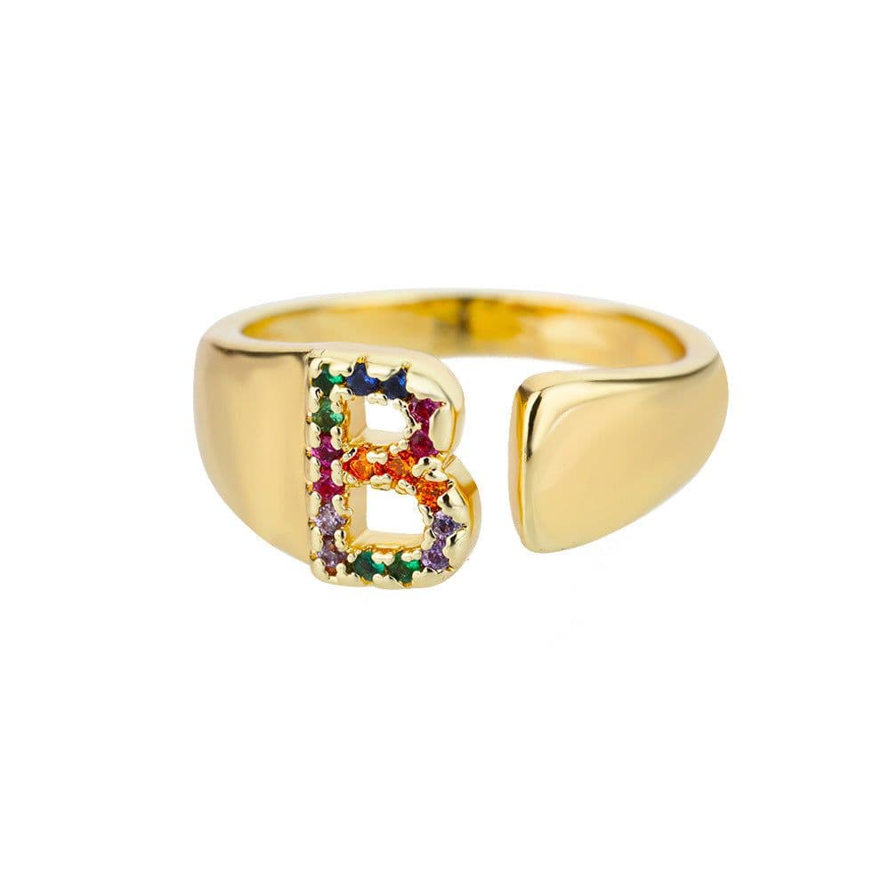 image-Retro Zirconia 26 Letter Adjustable Ring - Personalized Fashion Design
