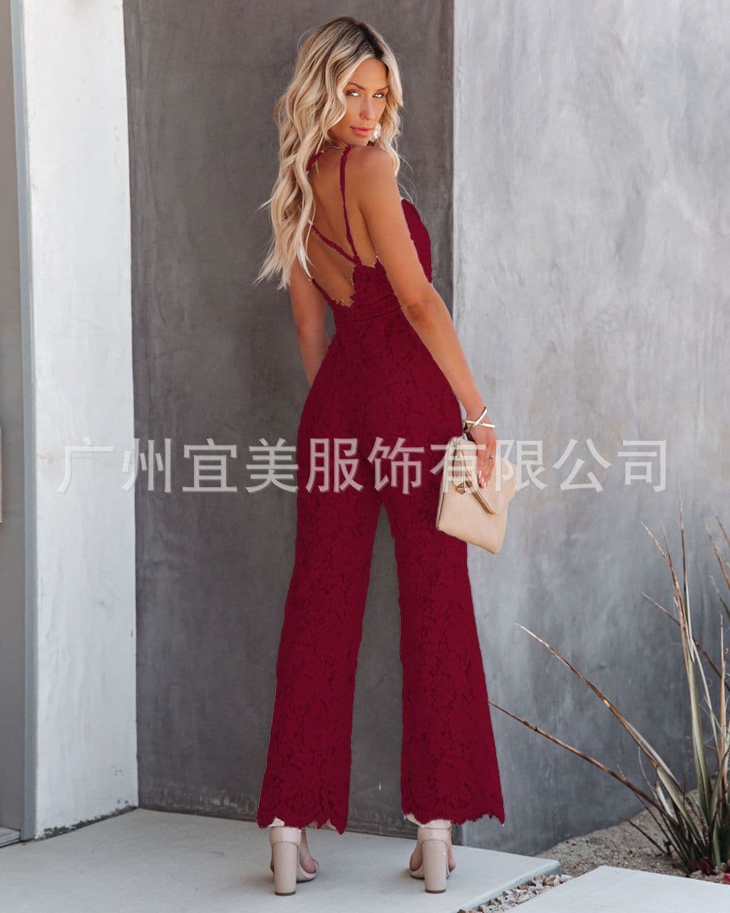 image-Lace Jumpsuit Women XXL Dark Blue Summer