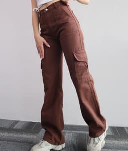 image-Women's Cargo Pants - Khaki Mid-Rise Straight Leg Cotton
