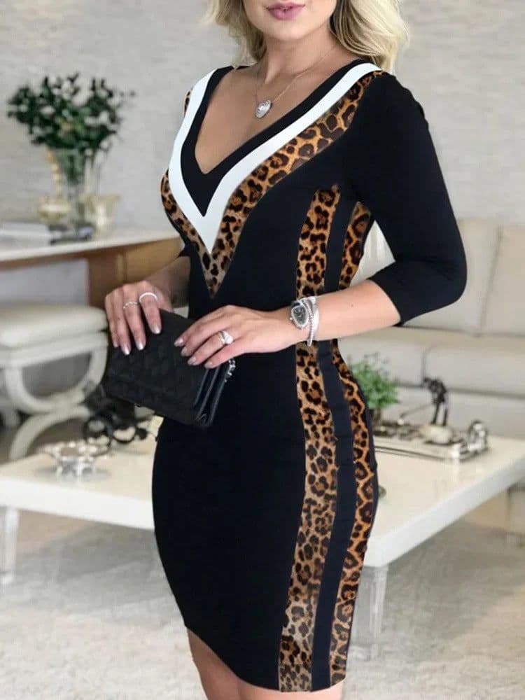 image-2022 European V-Neck Slim Dress, Sequins, Polyester, XL, Elegant Spring Style