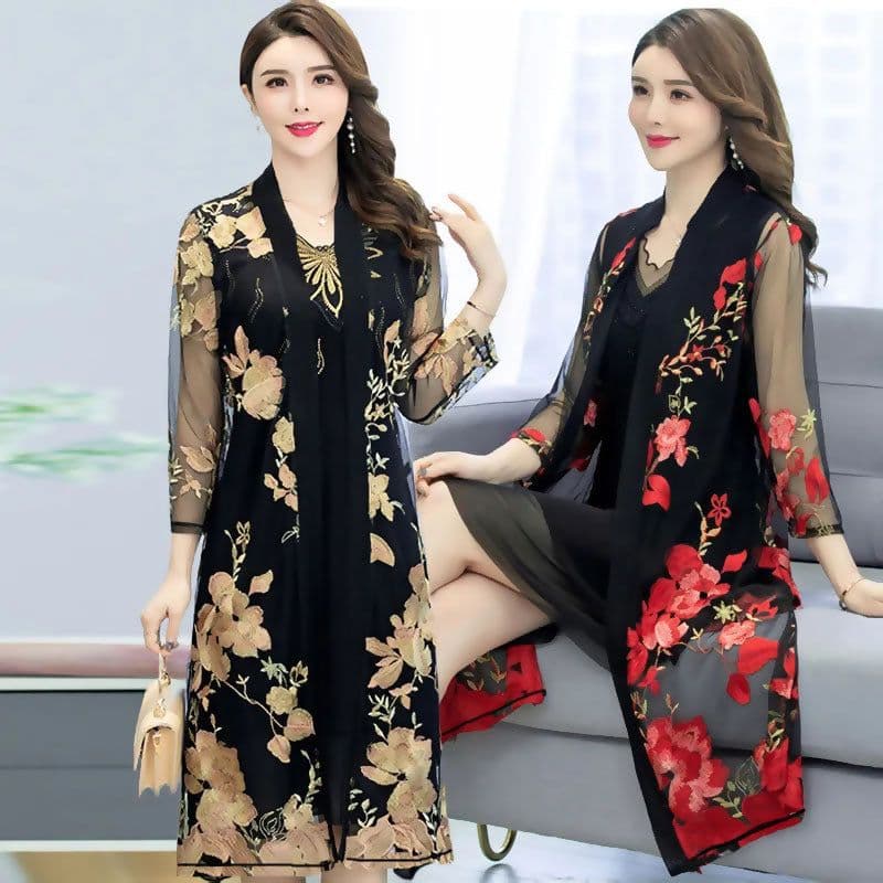 image-Foreign trade 2022 summer new large size women's clothing fat sister 200 catties mesh sunscreen clothing women's mid-length coat thin
