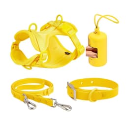 image-Waterproof Dog Harness - PVC Anti-Bite Dog Collar & Leash Brown Set