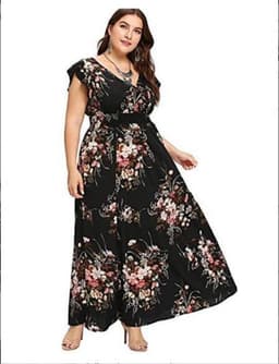 image-Women's Chiffon Dress - Ruffled Sleeves Elastic Waist Print