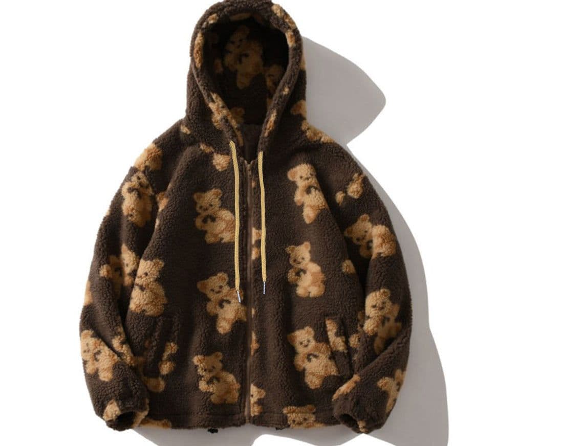 image-Women's Hooded Cartoon Bear Sweatshirt - Thick XL Khaki