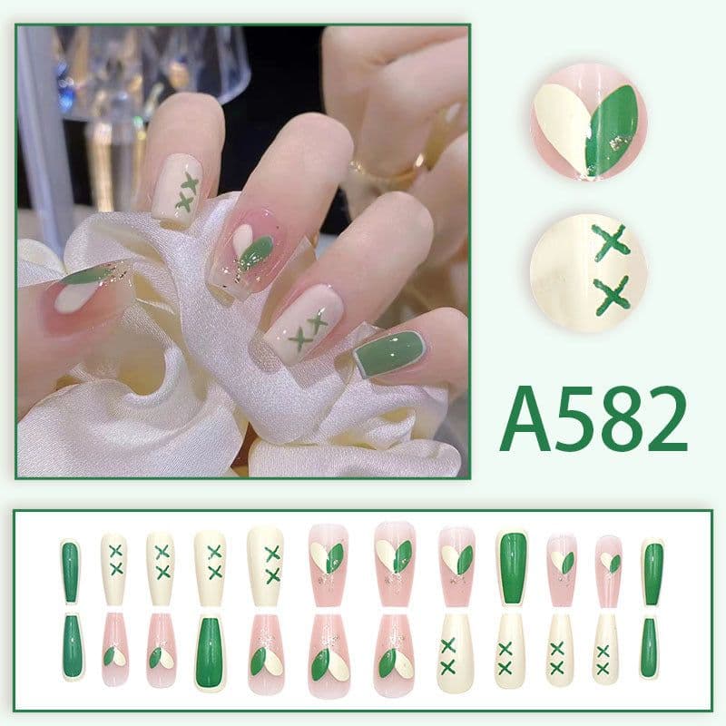 image-Winter fresh and simple pure lust style bride dance wear nails rainbow love rose fake nails wholesale