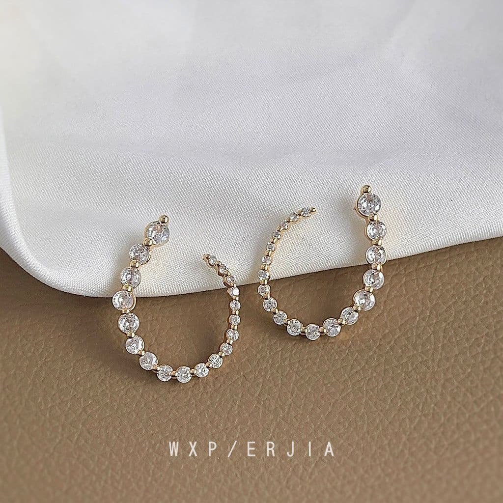 image-Gold Plated Zircon Ear Cuff - Geometric Non-Pierced Earrings